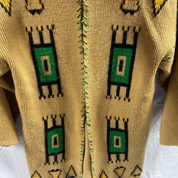 The Broadway 1950s Sweater Western Print Size Small ¾ Sleeve Brown - Picture 2 of 8